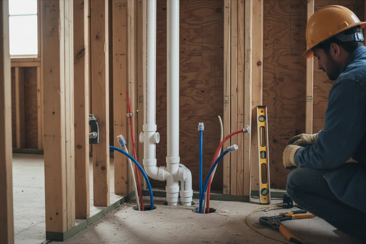 Drain and supply rough-in during Sump Pump Repair in Lenexa